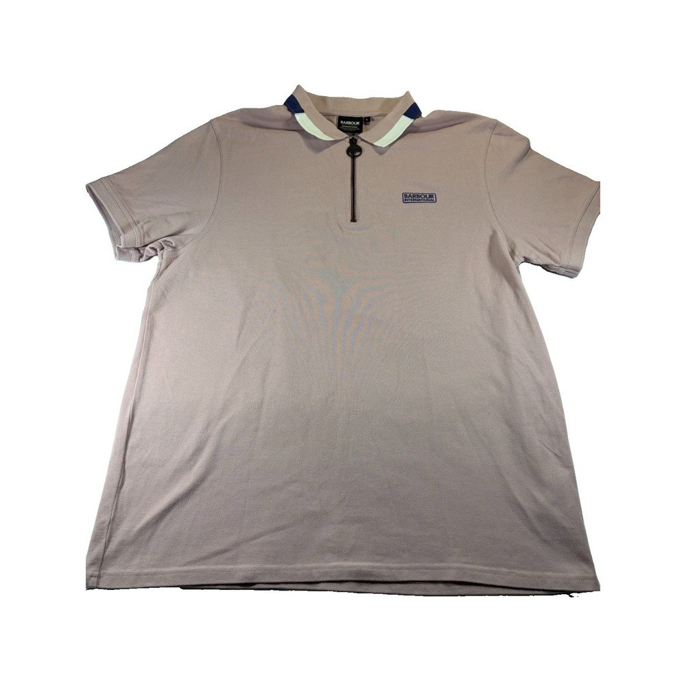 Barbour International MML1402 Polo Shirt Mens L Pink 1/4 Zip Tipped Collar Rare